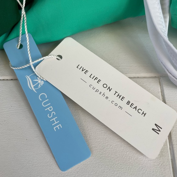 Cupshe Colorblock Wrap Crisscross One Piece Swimsuit Green & White - Picture 7 of 10